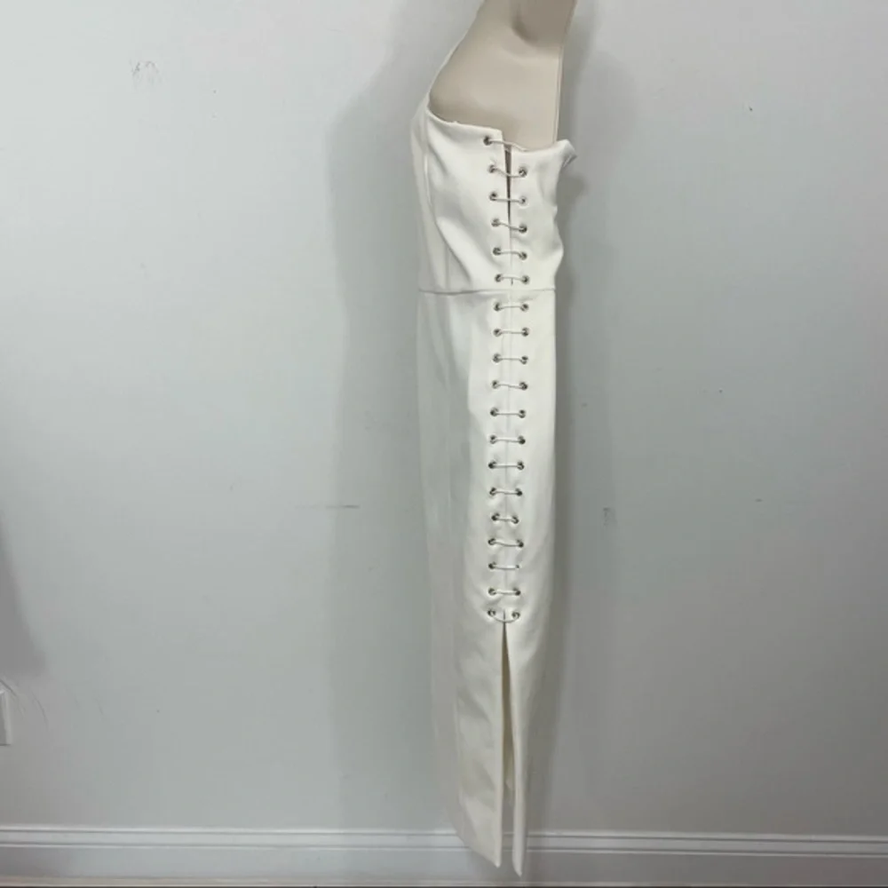MISHA strech lace up sides midi dress one shoulder white size medium M cut out - Picture 5 of 15